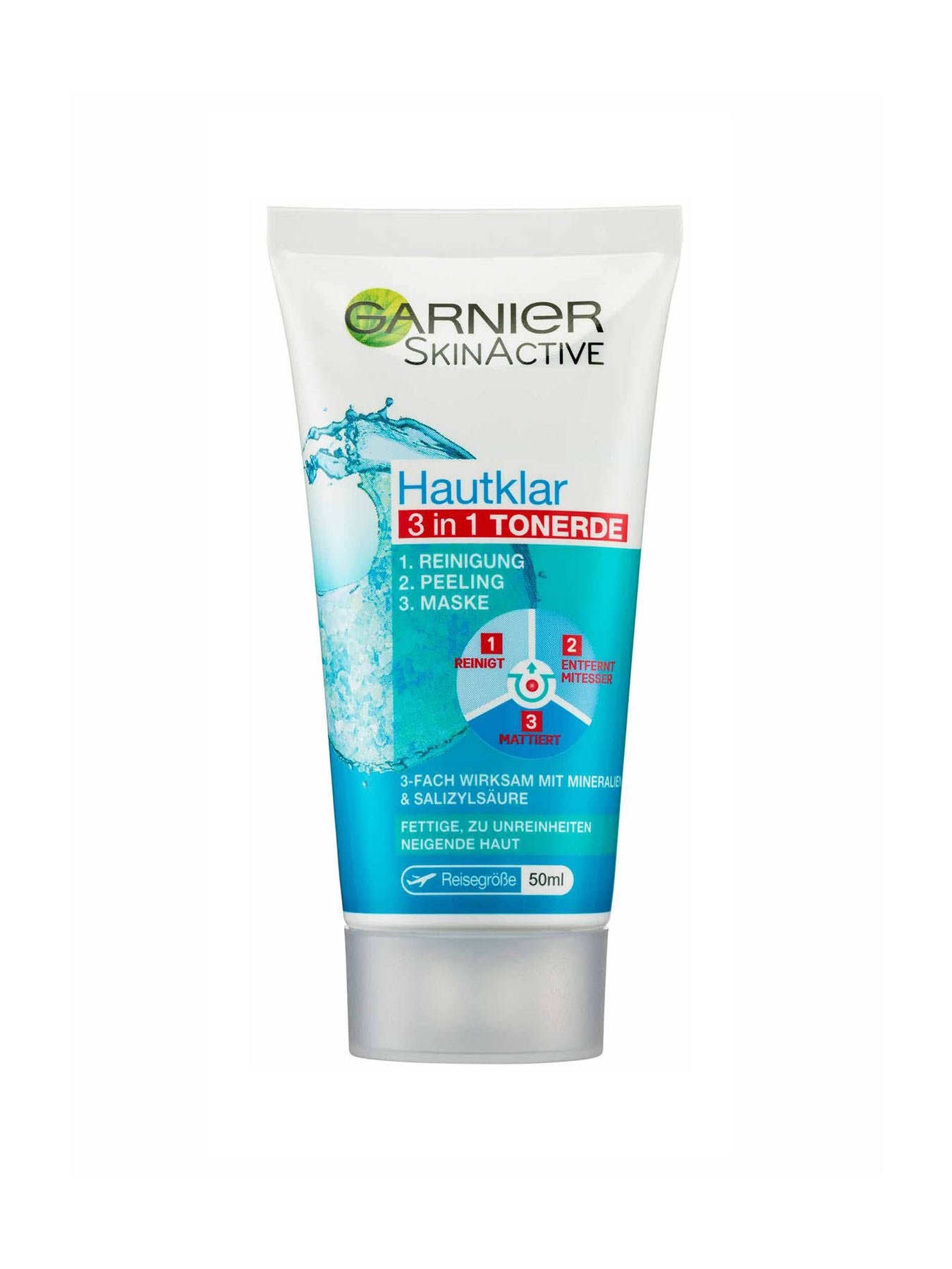 3in1-Tonerde-Reinigung-Peeling-Maske-Hautklar-Anti-Unreinheiten-50ml-Vorderseite-Garnier-De-gr